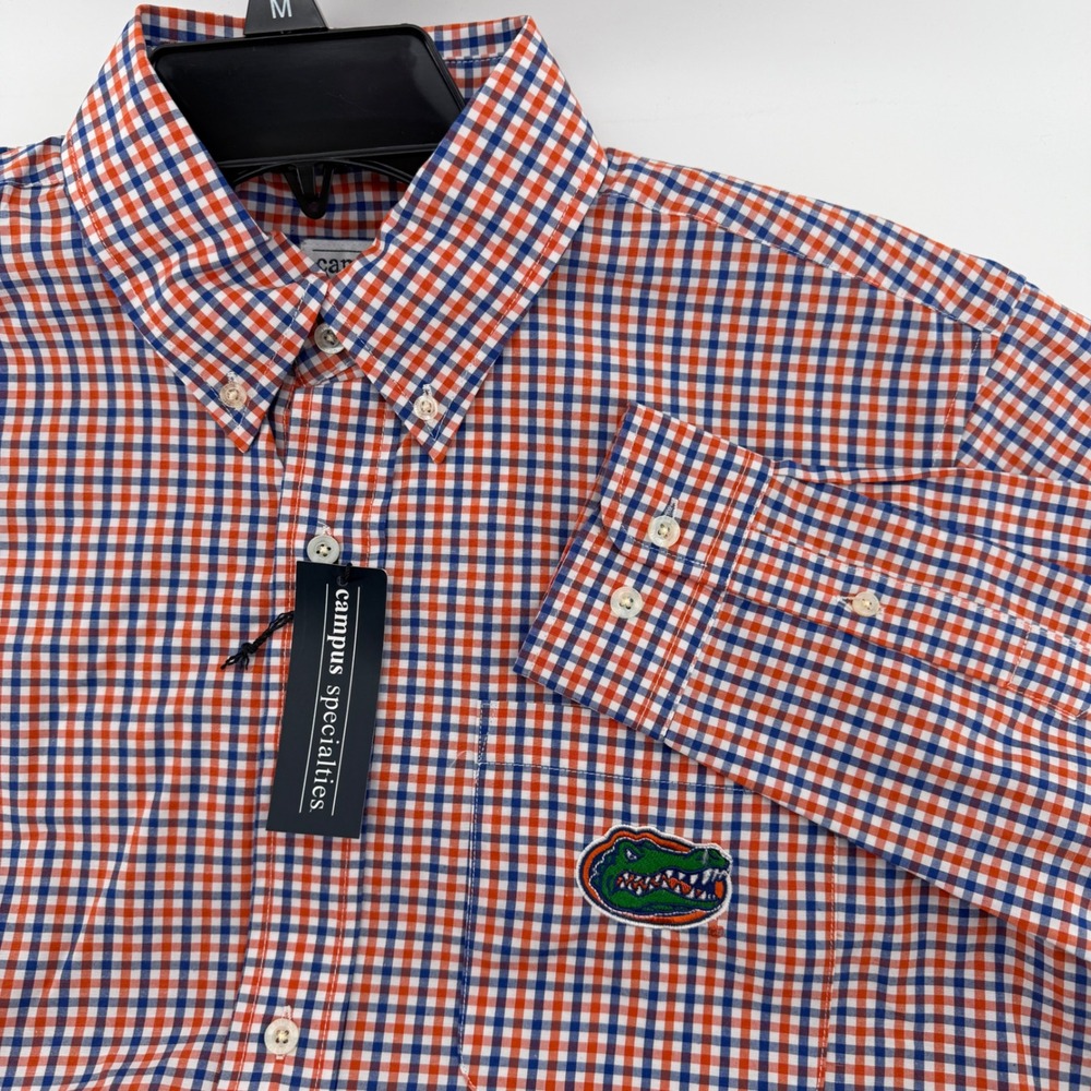 Campus Specialties Florida Gators Mens Medium Orange Blue Gingham Button Down